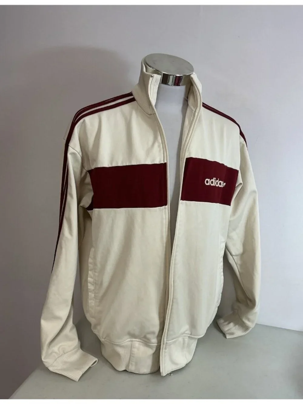 Vintage Adidas Track Jacket Burgundy Stripes Mens Medium